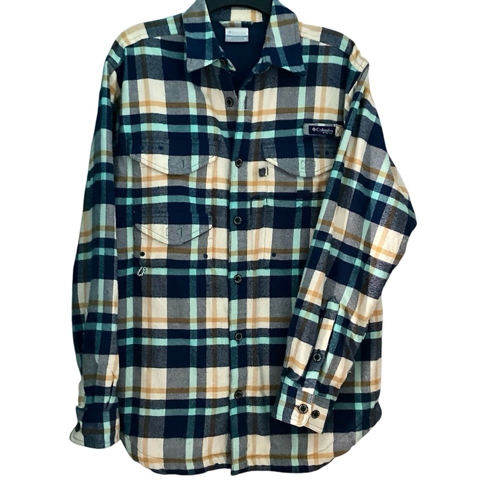 Columbia PFG Plaid Cotton Flannel Button-Up Shirt Jacket Size Medium